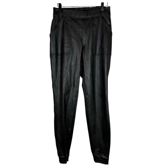 SPANX Faux Leather High Rise Joggers Black Pants Women’s Size Medium 20283R